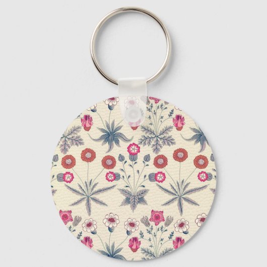 William Morris Daisy Floral Pattern Red Sinaasappe Sleutelhanger (Voorkant)