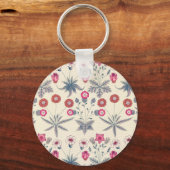 William Morris Daisy Floral Pattern Red Sinaasappe Sleutelhanger (Voorkant)