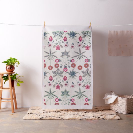 William Morris Daisy Floral Pattern Red Sinaasappe Stof (Voorbeeld)