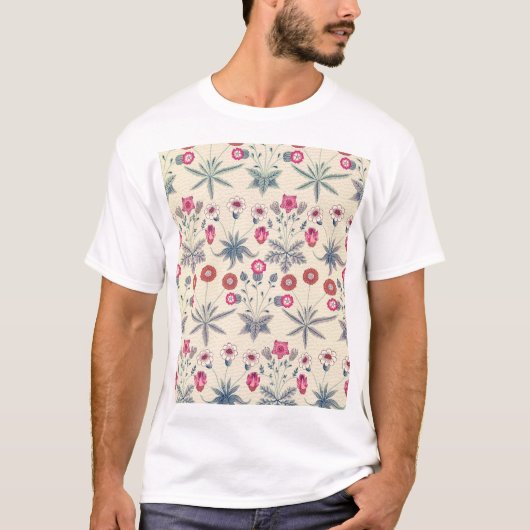 William Morris Daisy Floral Pattern Red Sinaasappe T-shirt (Voorkant)