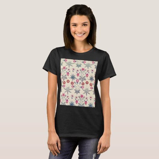 William Morris Daisy Floral Pattern Red Sinaasappe T-shirt (Voorkant volledig)