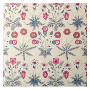William Morris Daisy Floral Pattern Red Sinaasappe Tegeltje