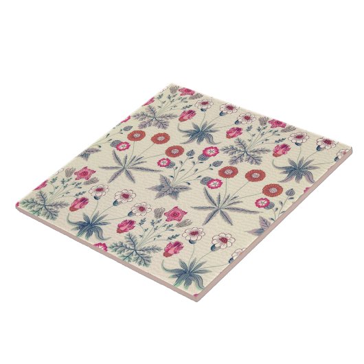 William Morris Daisy Floral Pattern Red Sinaasappe Tegeltje (Zijkant)