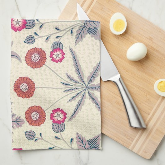 William Morris Daisy Floral Pattern Red Sinaasappe Theedoek (Quarter Fold)