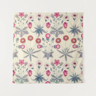 William Morris Daisy Floral Pattern Red Sinaasappe Wandkleed