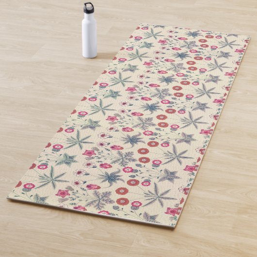 William Morris Daisy Floral Pattern Red Sinaasappe Yogamat (In situ)