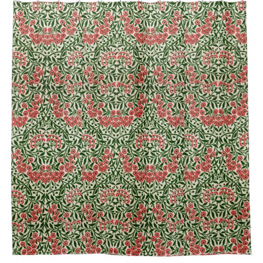 William Morris Daisy Flowers Pink Green Douchegordijn (Voorkant)