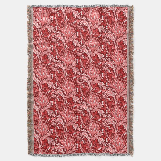 William Morris Damask, Dark Red & White Deken (Voorkant Verticaal)