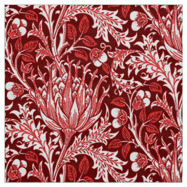 William Morris Damask, Dark Red & White Stof