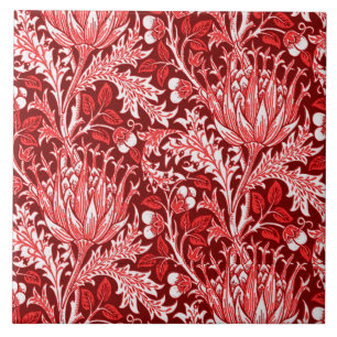 William Morris Damask, Dark Red & White Tegeltje