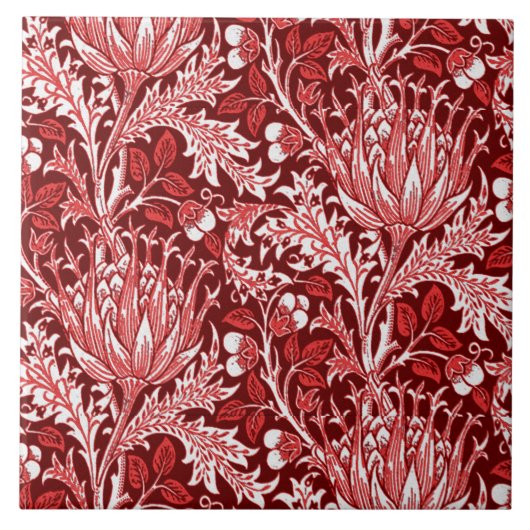 William Morris Damask, Dark Red & White Tegeltje (Voorkant)