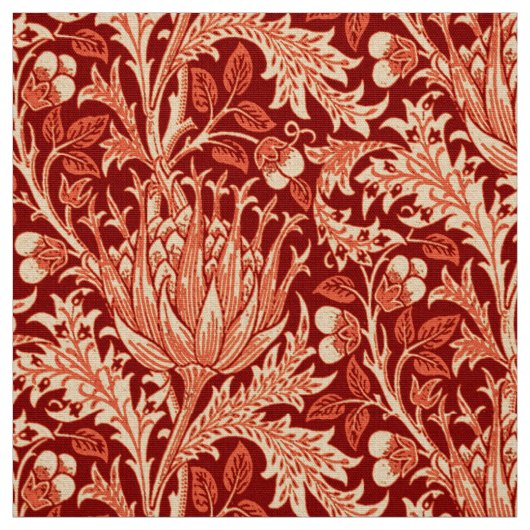 William Morris Damask, Deep Sinaasappel Stof (Swatch)