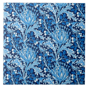 William Morris Damask, Navy & White Tegeltje