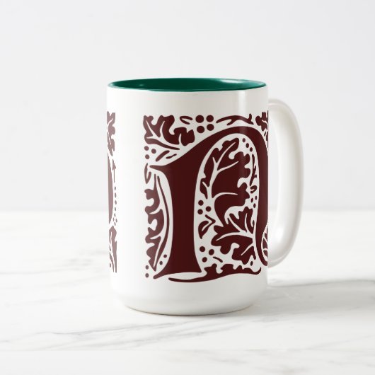 William Morris Dark Red Art Crafts Monogram Tweekleurige Koffiemok (Voorkant rechts)