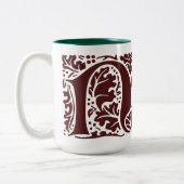 William Morris Dark Red Art Crafts Monogram Tweekleurige Koffiemok (Links)