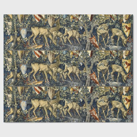 William Morris Deer and Shields in Verdant Realm Cadeaupapier (Vlak)