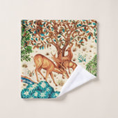 William Morris Deer door een Brook Beige en Groen Bad Handdoek (Wasdoekje)