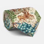 William Morris Deer van een Brook Beige en Blue Stropdas (Opgerold)