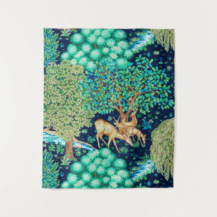 William Morris Deer van een Brook Indigo Tapestry Wandkleed