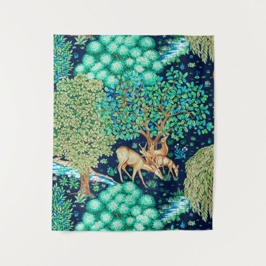 William Morris Deer van een Brook Indigo Tapestry Wandkleed (Voorkant)