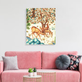 William Morris Deer van een Brook Tapestry Beige Canvas Afdruk (Insitu (Woonkamer))