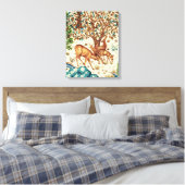 William Morris Deer van een Brook Tapestry Beige Canvas Afdruk (Insitu (Slaapkamer))