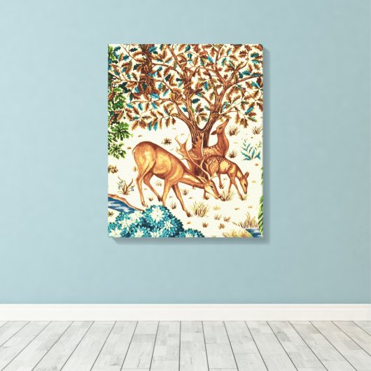 William Morris Deer van een Brook Tapestry Beige Canvas Afdruk (Insitu (Houten vloer))