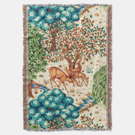 William Morris Deer van een Brook Tapestry Beige Deken (Voorkant Verticaal)