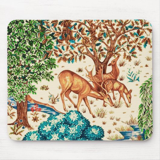 William Morris Deer van een Brook Tapestry Beige Muismat (Voorkant)