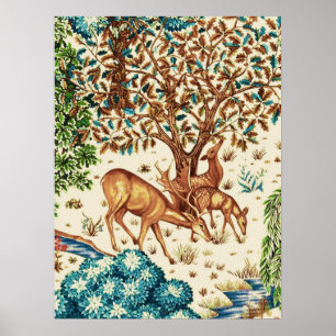 William Morris Deer van een Brook Tapestry Beige Poster