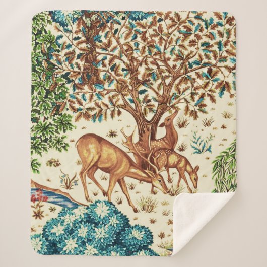 William Morris Deer van een Brook Tapestry Beige Sherpa Deken (Voorkant)