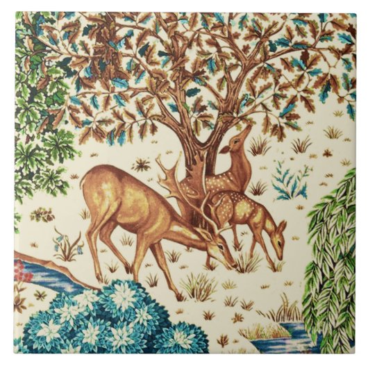 William Morris Deer van een Brook Tapestry Beige Tegeltje (Voorkant)