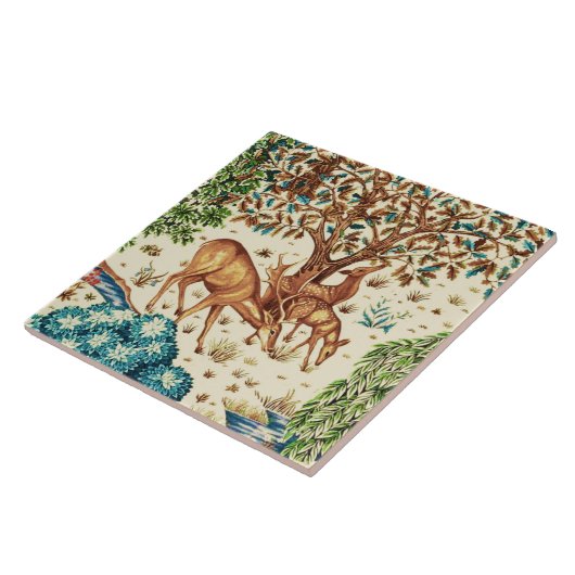 William Morris Deer van een Brook Tapestry Beige Tegeltje (Zijkant)