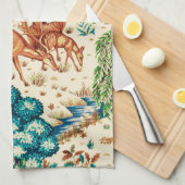 William Morris Deer van een Brook Tapestry Beige Theedoek (Quarter Fold)