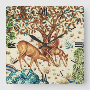 William Morris Deer van een Brook Tapestry Beige Vierkante Klok