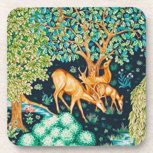 William Morris Deer van een Brook Tapestry Indigo Bier Onderzetter