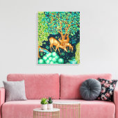 William Morris Deer van een Brook Tapestry Indigo Canvas Afdruk (Insitu (Woonkamer))