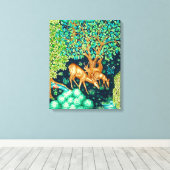William Morris Deer van een Brook Tapestry Indigo Canvas Afdruk (Insitu (Houten vloer))