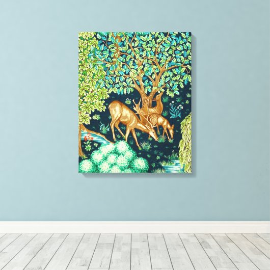 William Morris Deer van een Brook Tapestry Indigo Canvas Afdruk (Insitu (Houten vloer))