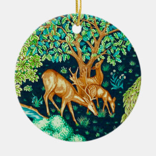 William Morris Deer van een Brook Tapestry Indigo Keramisch Ornament