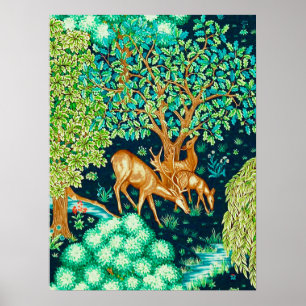 William Morris Deer van een Brook Tapestry Indigo Poster
