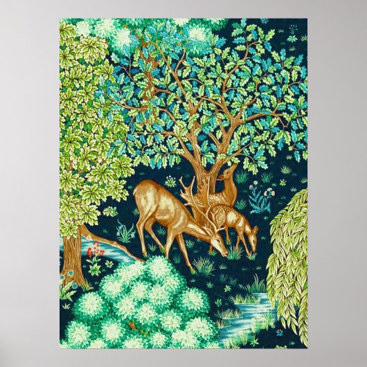 William Morris Deer van een Brook Tapestry Indigo Poster (Voorkant)