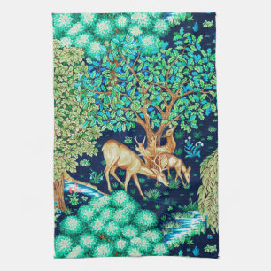 William Morris Deer van een Brook Tapestry Indigo Theedoek
