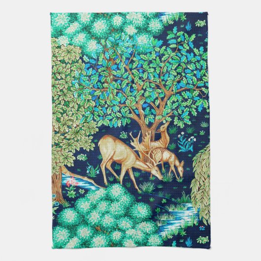 William Morris Deer van een Brook Tapestry Indigo Theedoek (Verticaal)