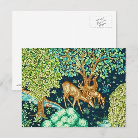 William Morris Deer van een Brook Tapestry Print Briefkaart (Voorkant / Achterkant)