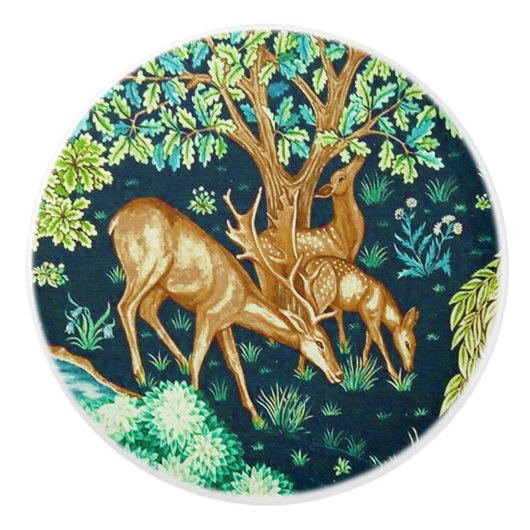 William Morris Deer van een Brook Tapestry Print Keramische Knop (Voorkant)