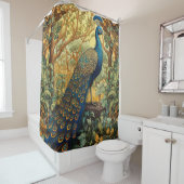 William Morris Design, pauw in het bos Douchegordijn (In situ)