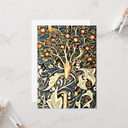 William Morris design, Woodpecker Kaart (Voorkant / Achterkant in situ)