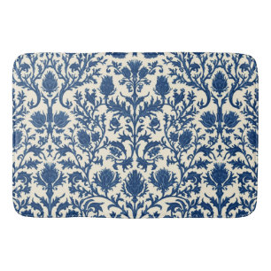 William Morris Distel damast Kobaltblauw & Wit Badmat