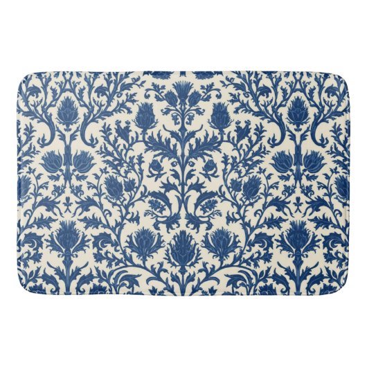 William Morris Distel damast Kobaltblauw & Wit Badmat (Voorkant)